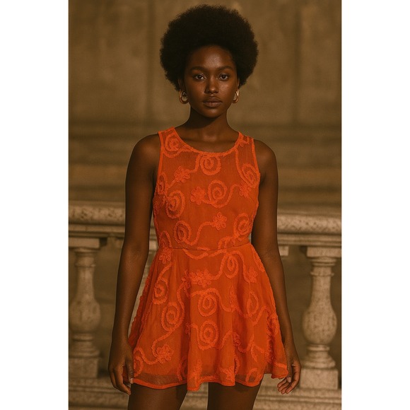 AX‎ Paris Orange Floral Embroidered Sleeveless Party Dress Size 12 - Picture 1 of 7
